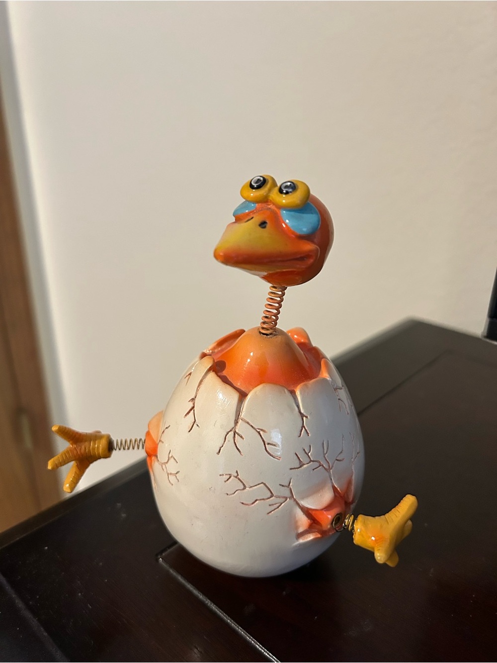 Exhart Whimsical Orange and White Hatching Bird  Bobble head  Pet Bird